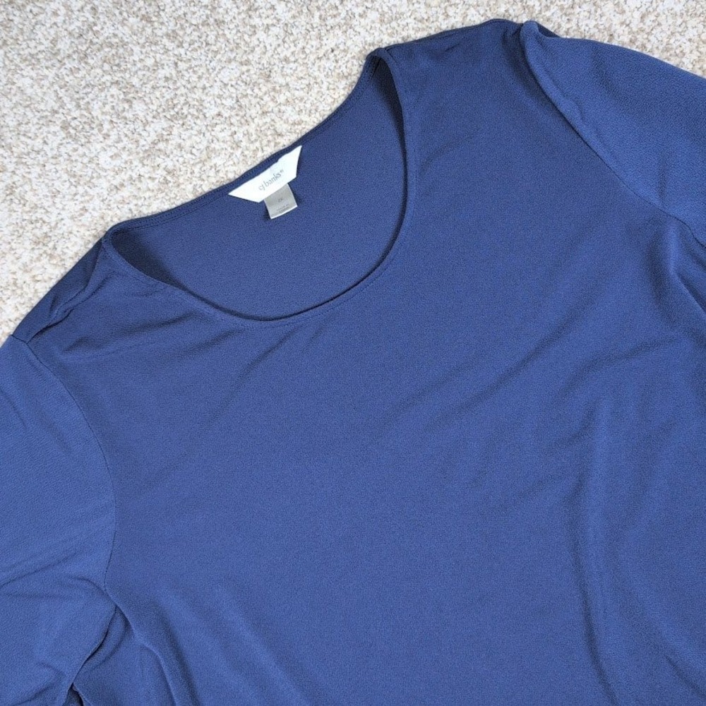 CJ‎ Banks Navy Blue Asymmetrical Tunic Top Plus Size 2X 3/4 Sleeve Scoop Neck